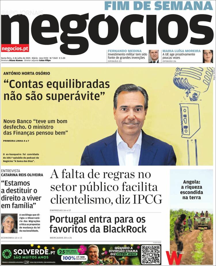 Portada de Jornal de Negócios (Portugal)