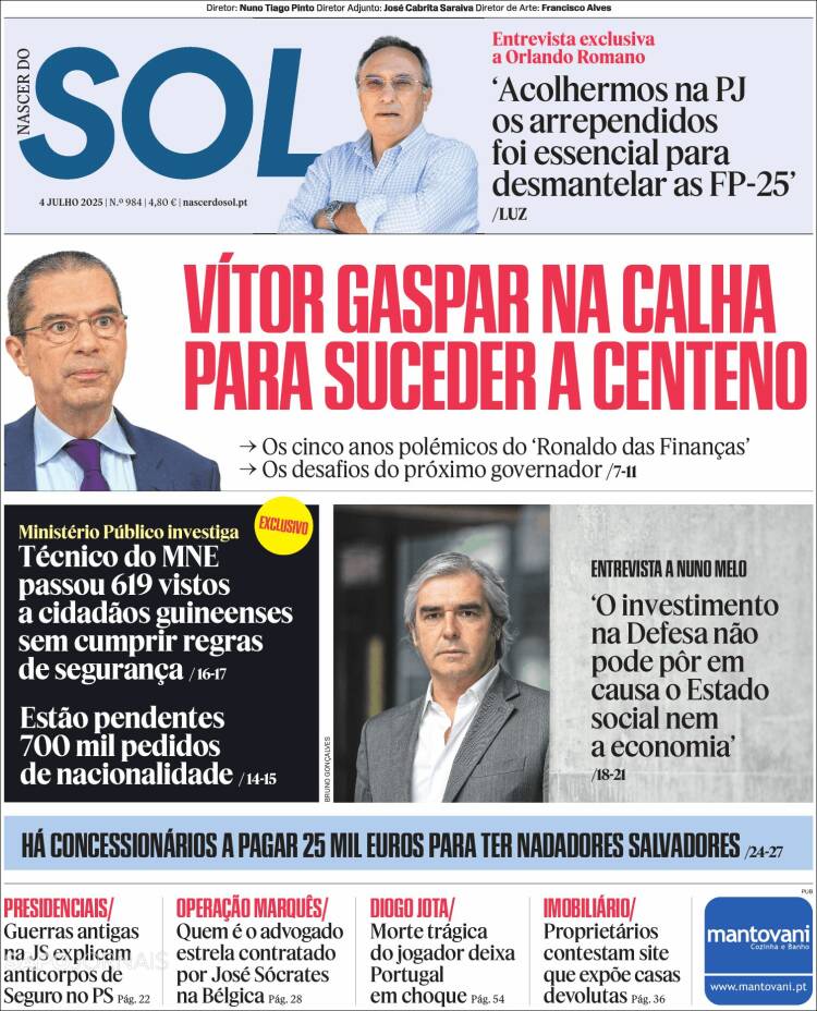 Portada de Jornal Sol (Portugal)