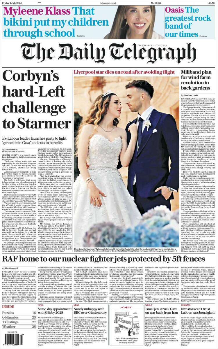 Portada de Daily Telegraph (Reino Unido)