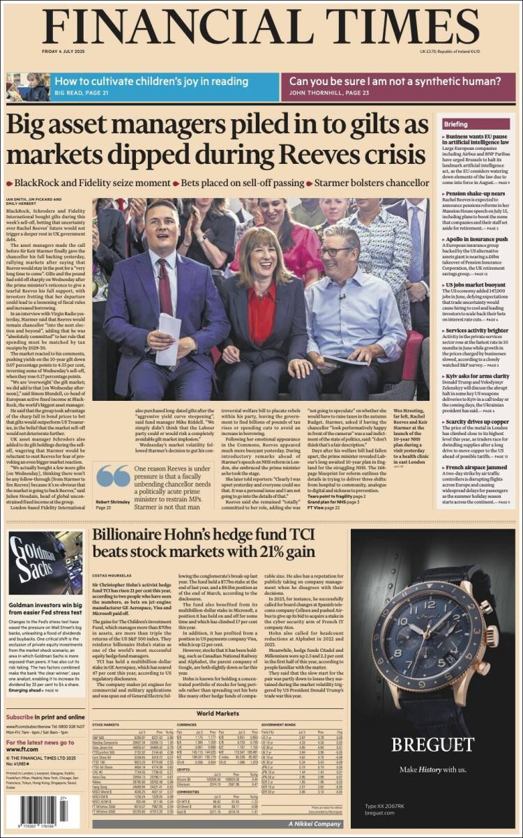 Portada de Financial Times (Reino Unido)
