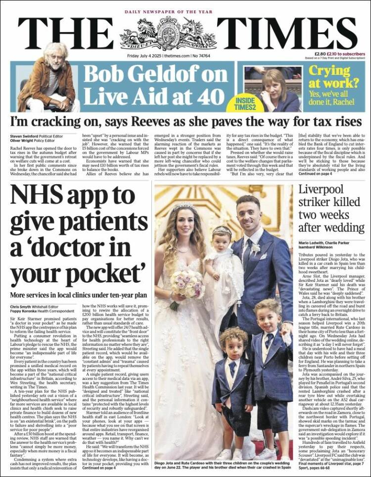 Portada de The Times (Reino Unido)