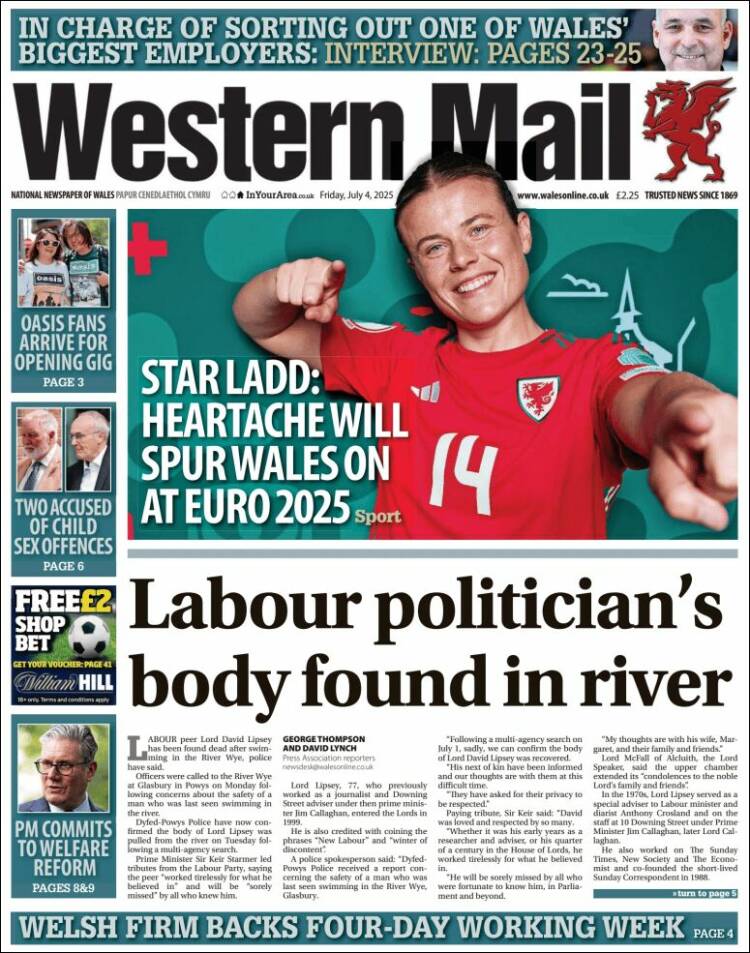 Portada de Western Mail (Reino Unido)