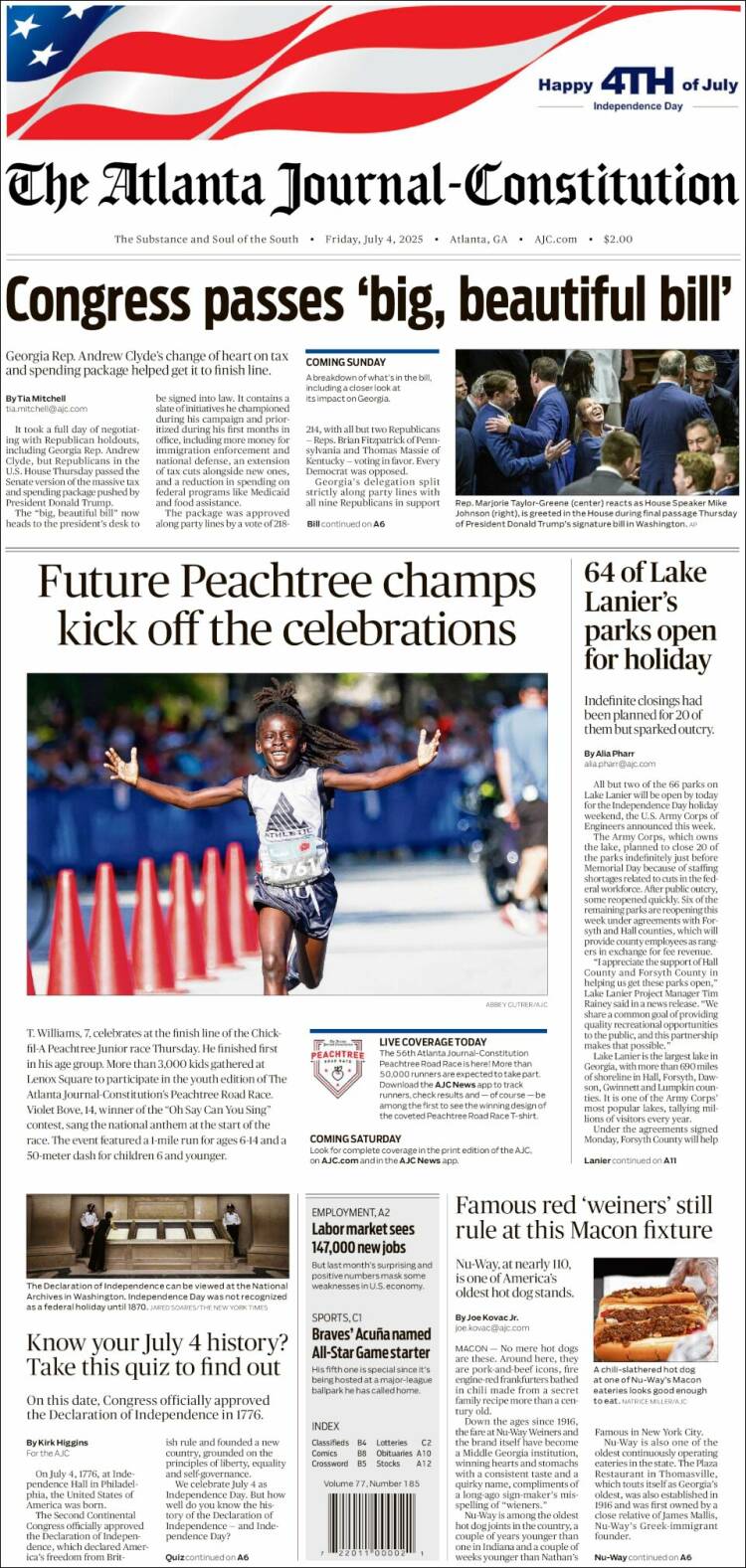 Portada de The Atlanta Journal-Constitution (USA)