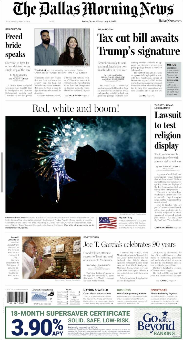 Portada de Dallas Morning News (USA)