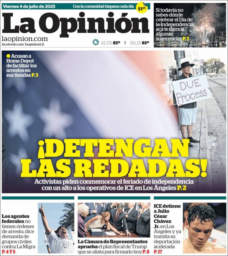 Portada de La Opinión (USA)