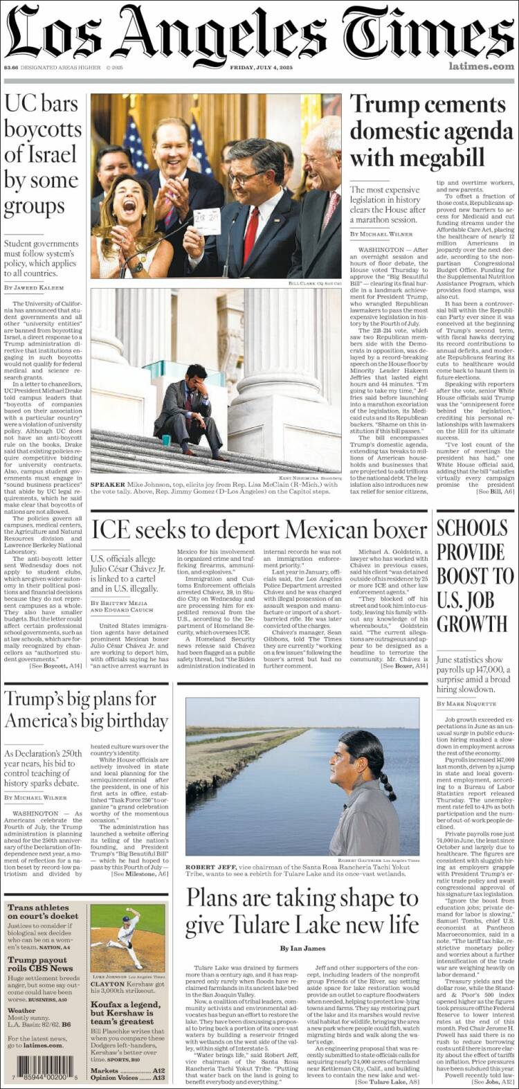 Portada de Los Angeles Times (USA)