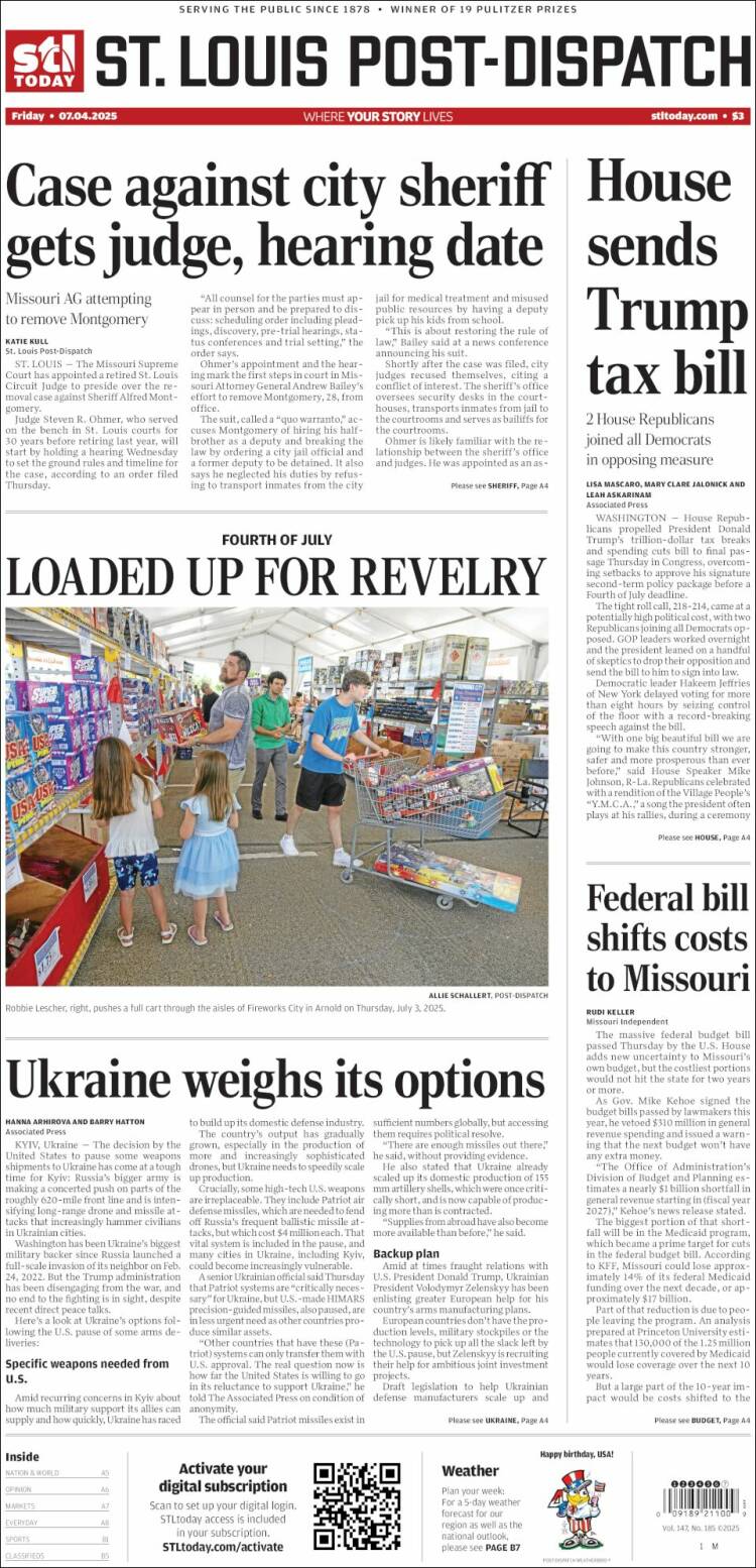 Portada de St. Louis Post-Dispatch (USA)