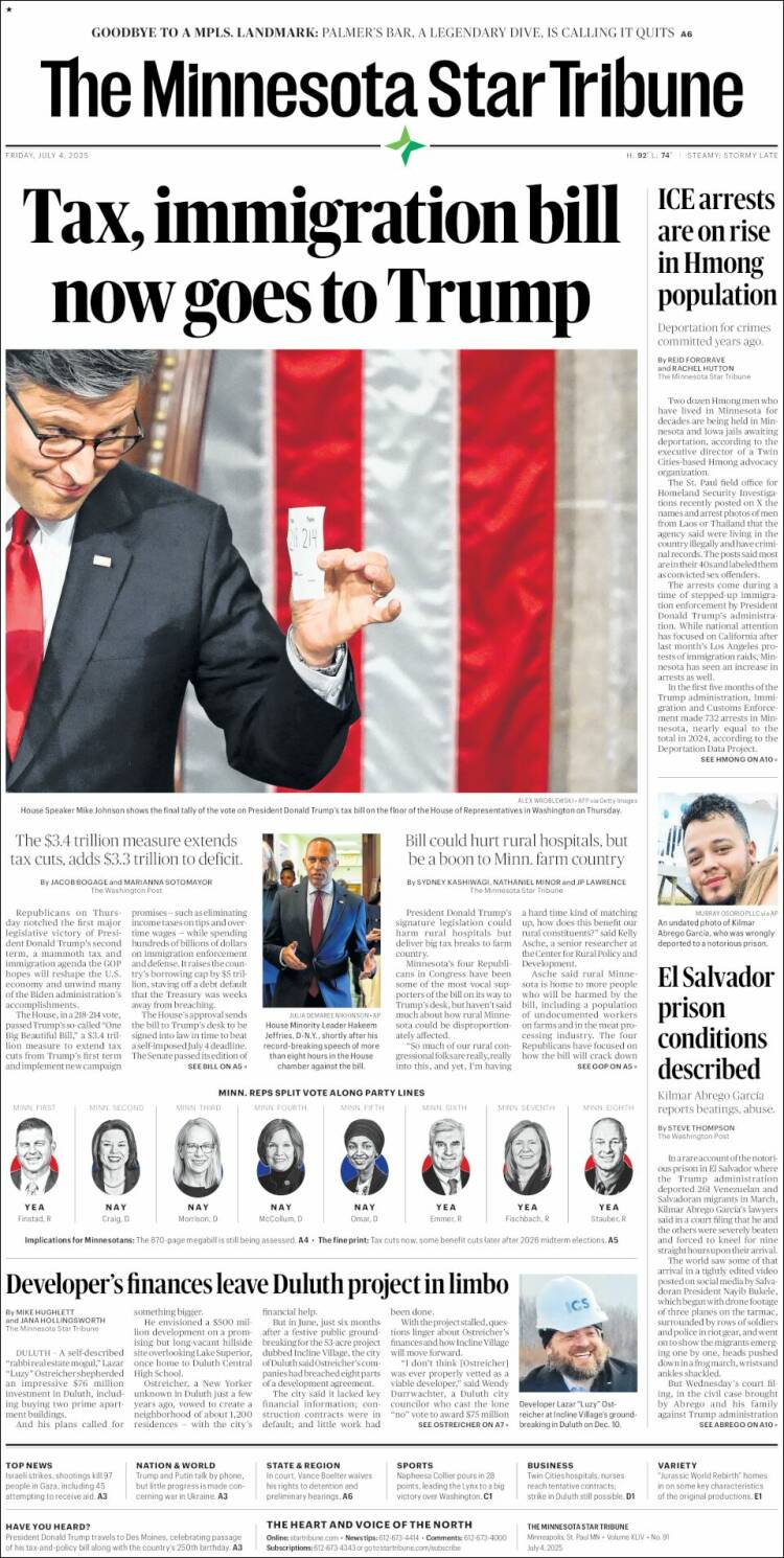 Portada de Star Tribune (USA)