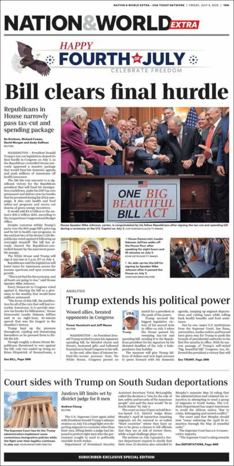 Portada de USA Today (USA)