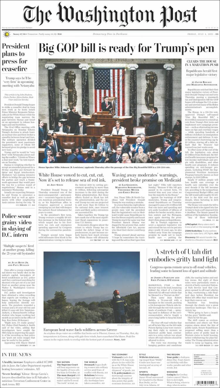 Portada de The Washington Post (USA)