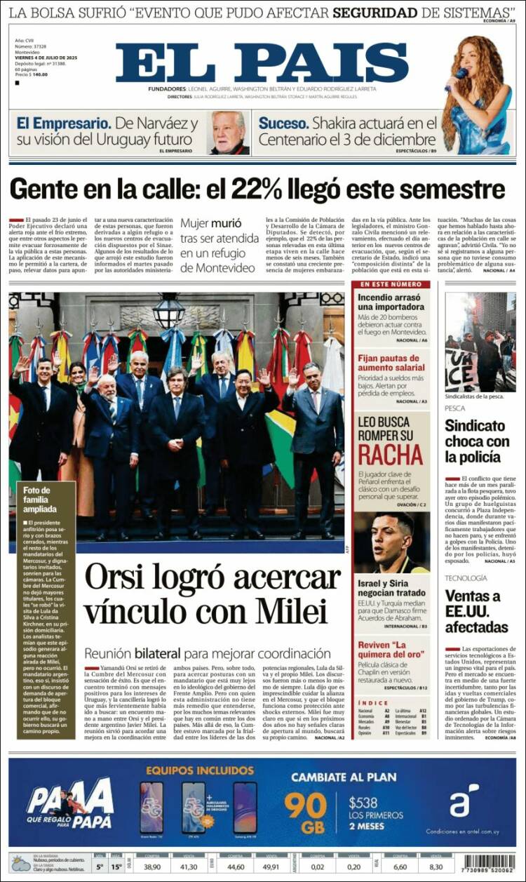 Portada de El País (Uruguay)