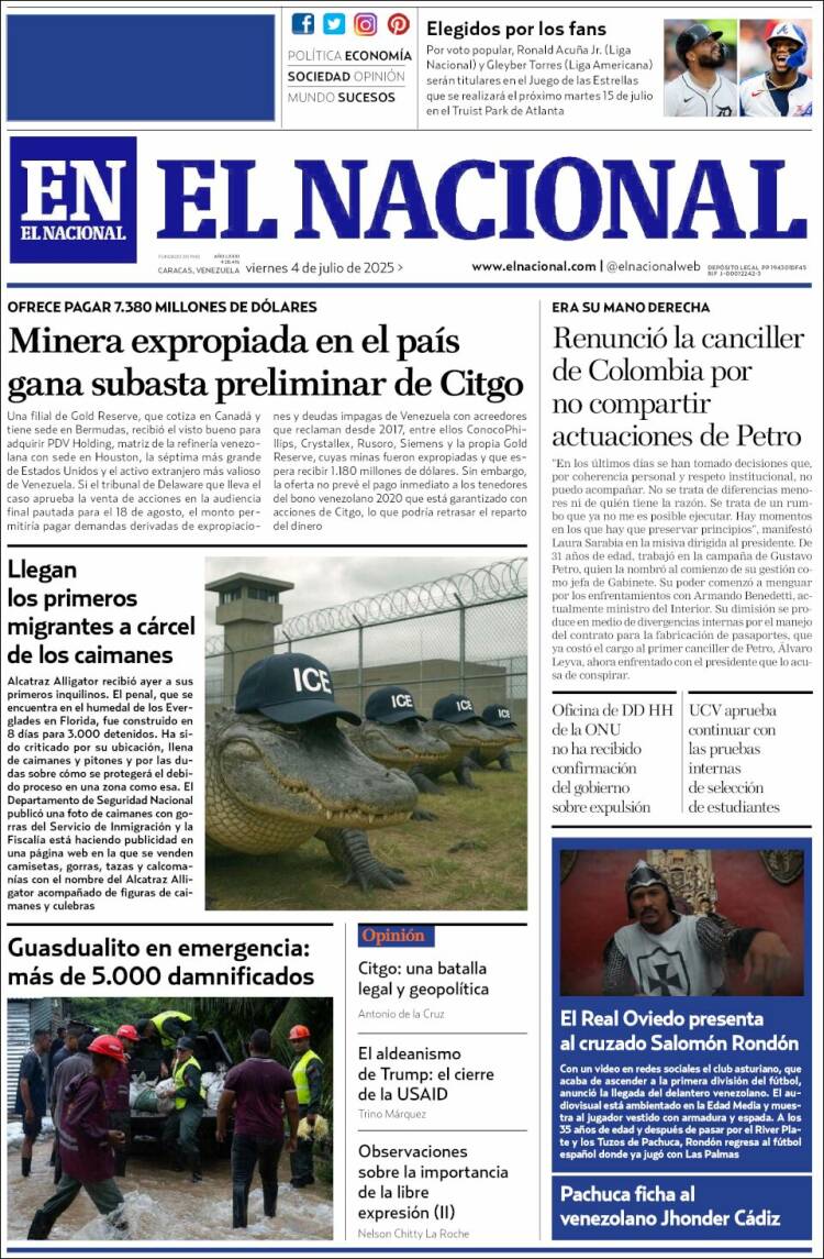 Portada de El Nacional (Venezuela)