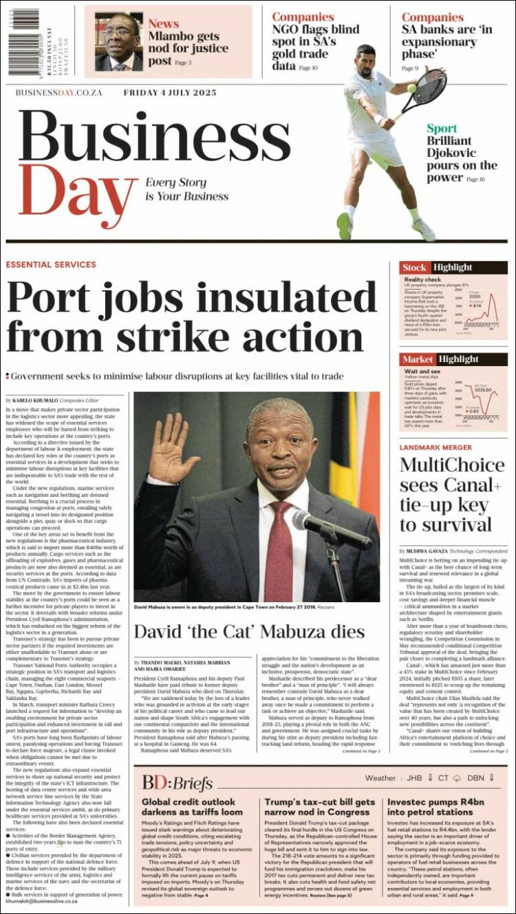 Portada de Business Day (South Africa)