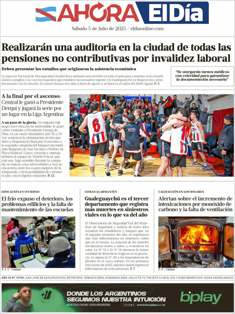 Portada de El Día de Gualeguaychú (Argentina)