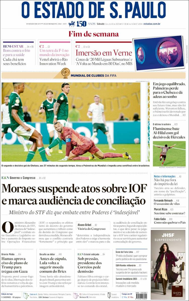 Portada de O Estado de São Paulo (Brasil)
