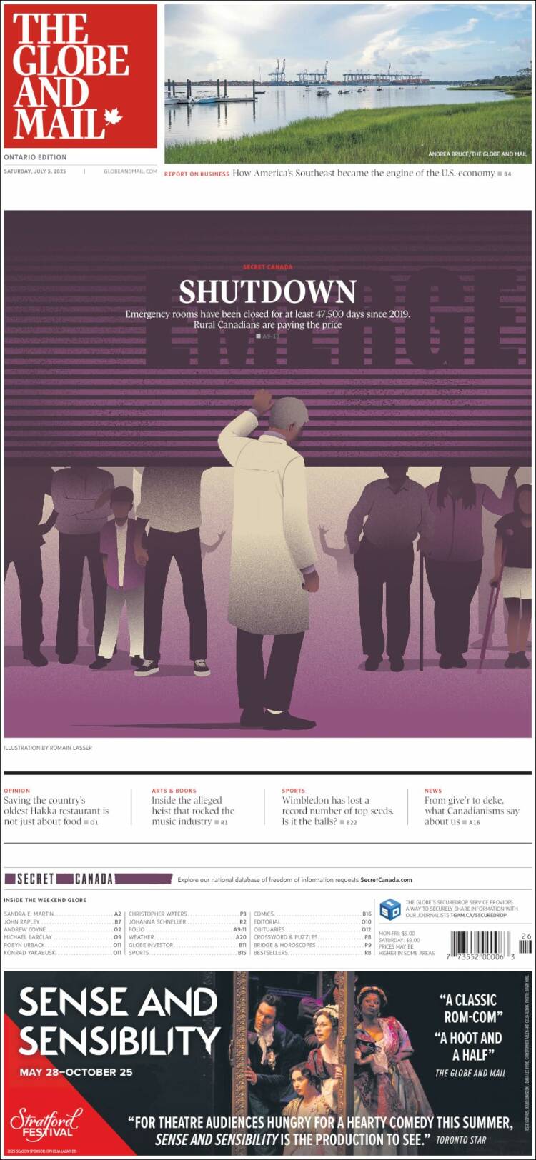 Portada de The Globe and Mail (Canada)