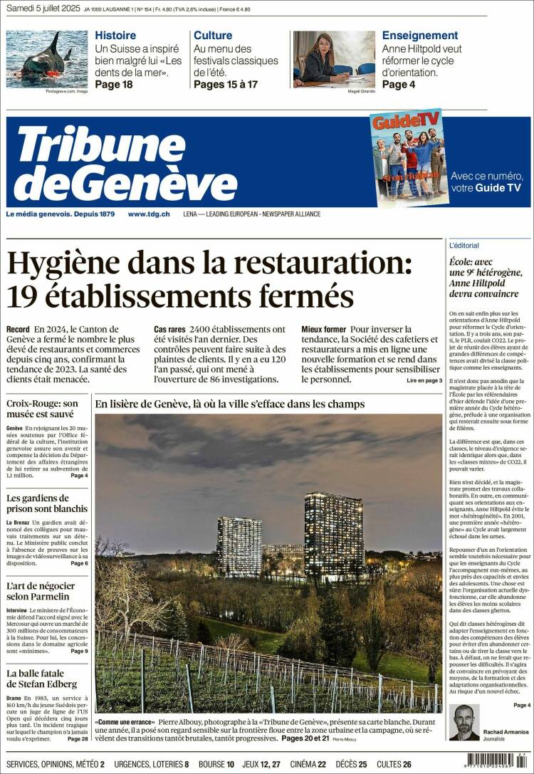 Portada de La Tribune de Genève (Switzerland)