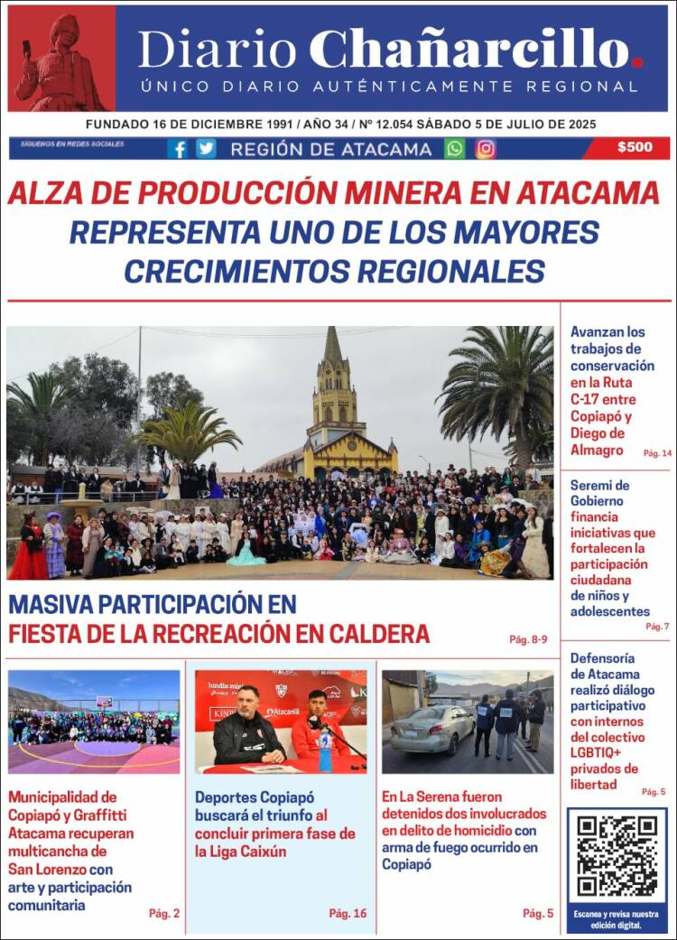 Portada de Diario Chañarcillo (Chile)