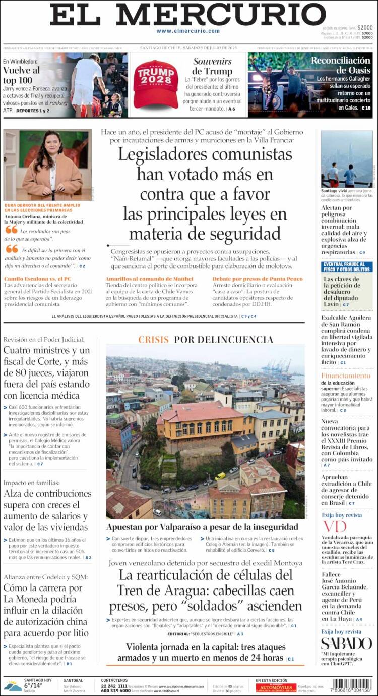 Portada de El Mercurio (Chile)