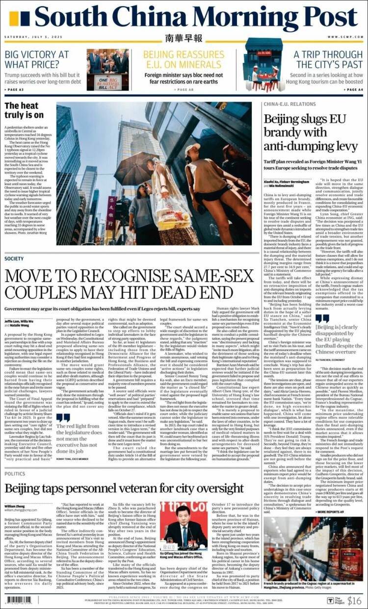 Portada de South China Morning Post (China)