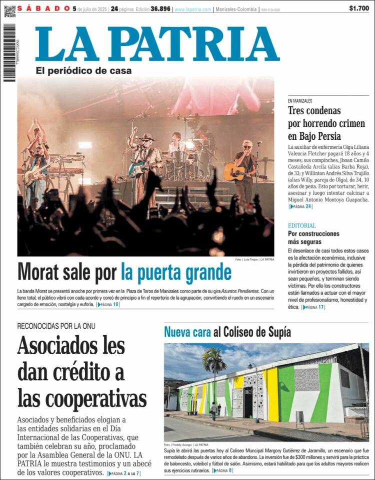 Portada de La Patria (Colombia)