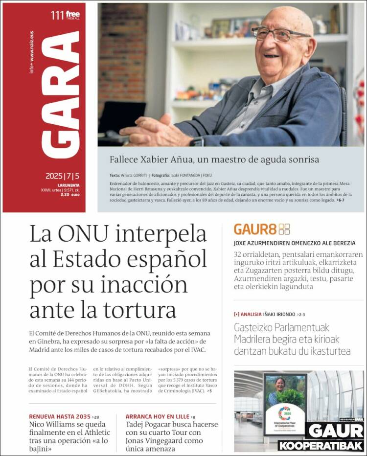 Portada de Gara (España)
