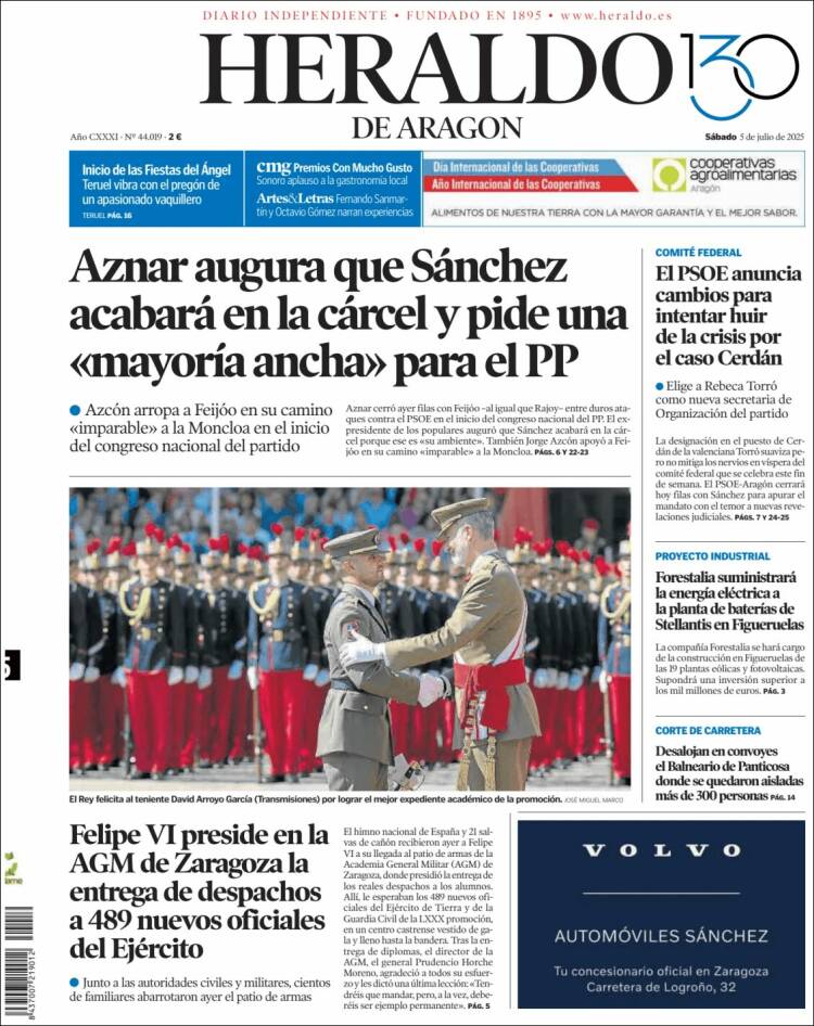 Portada de Heraldo de Aragón (España)