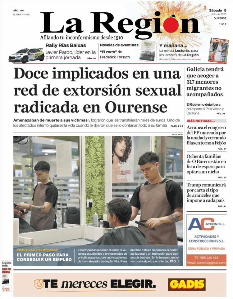 Portada de La Región de Ourense (España)