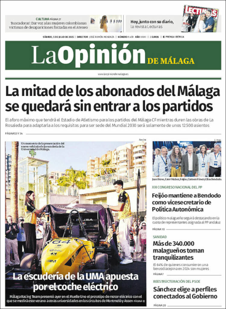 Portada de La Opinión de Málaga (España)