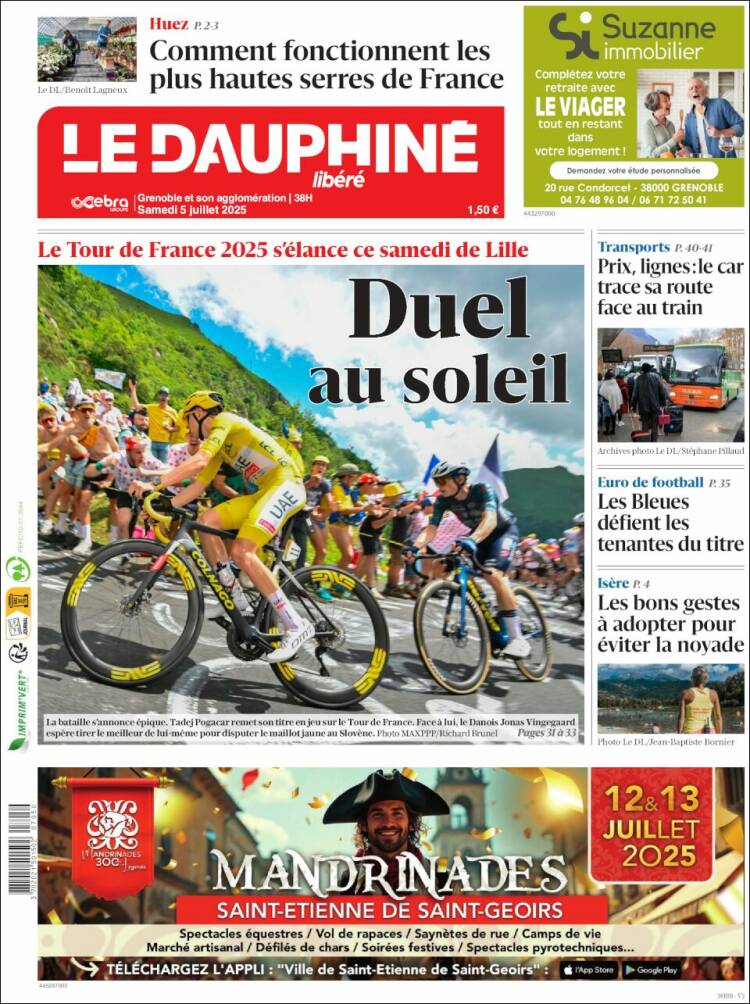 Portada de Le Dauphiné Libéré (Francia)