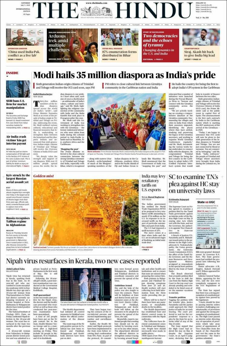 Portada de The Hindu (India)