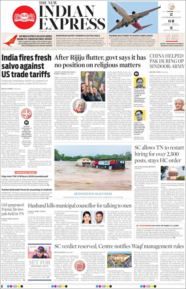 Portada de New Indian Express (India)