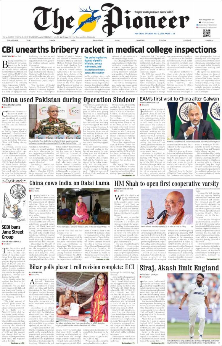 Portada de The Pioneer (India)