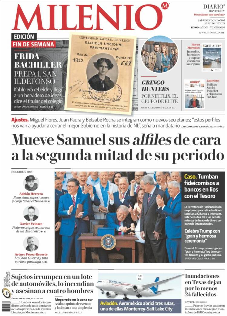Portada de Milenio de Monterrey (México)