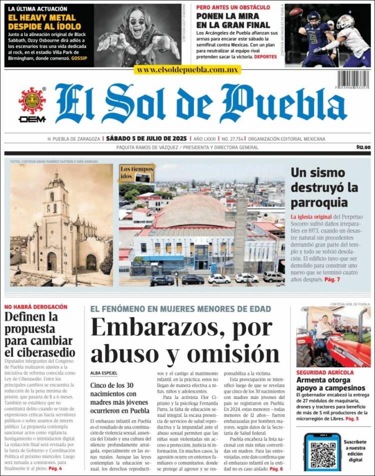Portada de El Sol de Puebla (México)