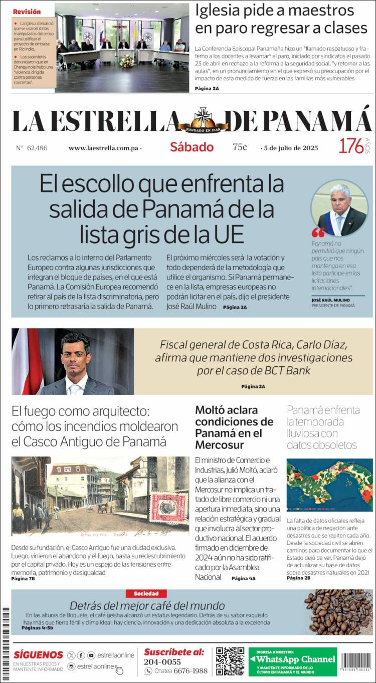 Portada de La Estrella de Panamá (Panama)