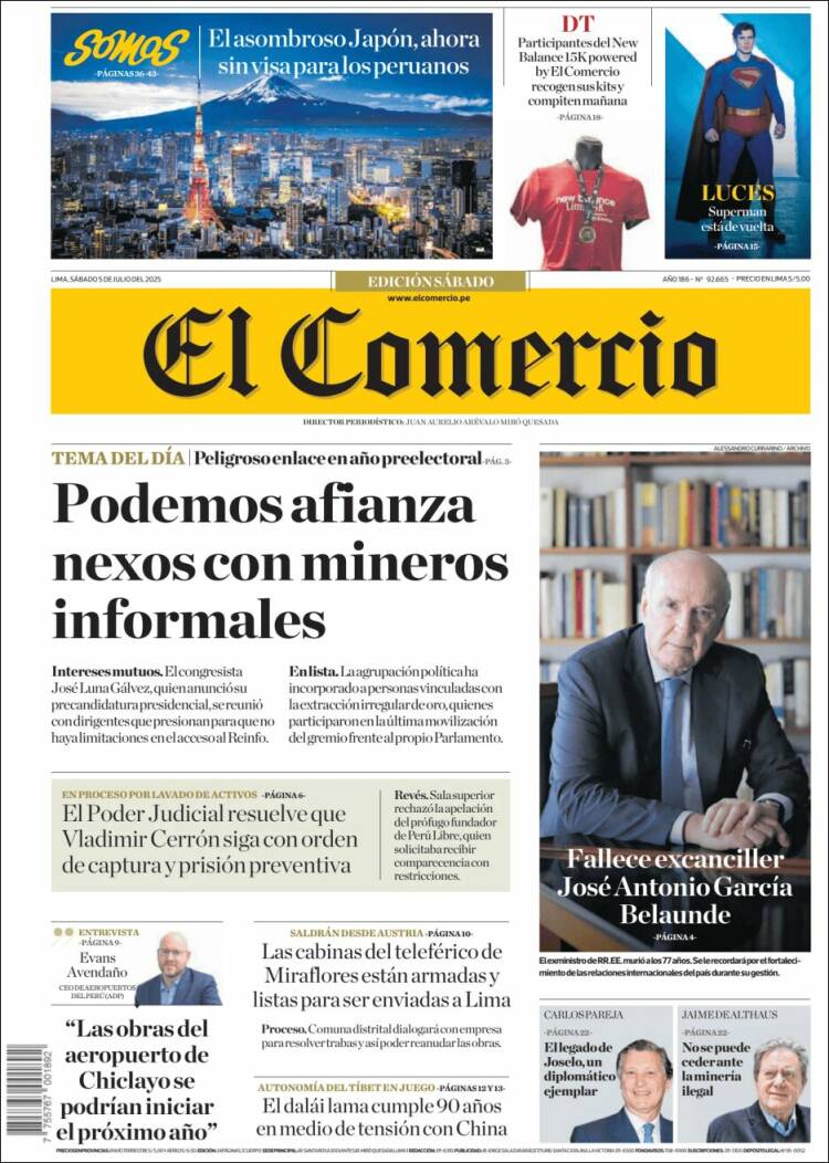 Portada de El Comercio (Per&uacute;)