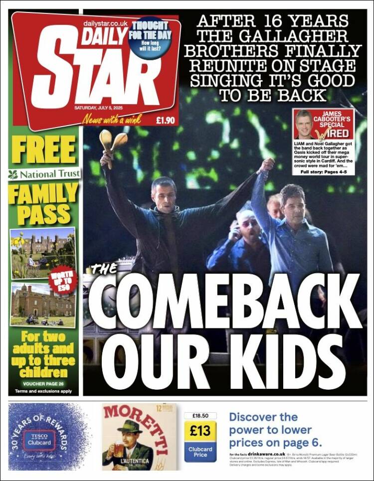 Portada de Daily Star (Reino Unido)