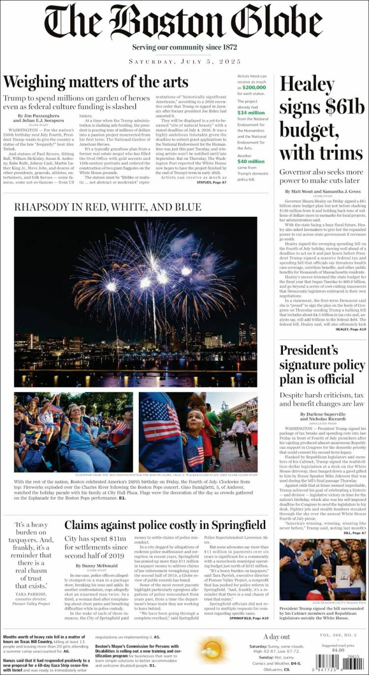 Portada de Boston Globe (USA)