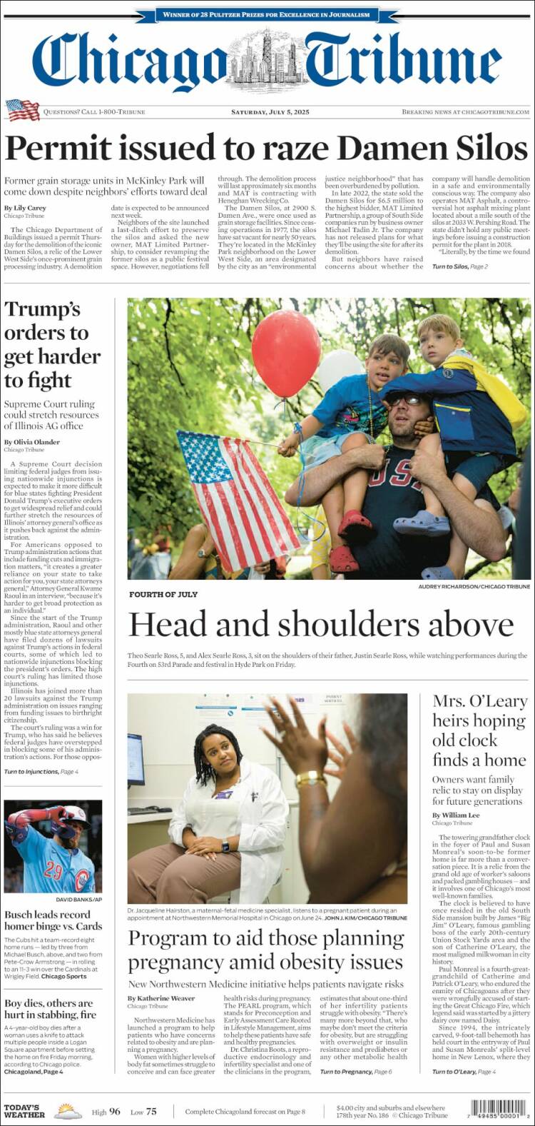 Portada de Chicago Tribune (USA)
