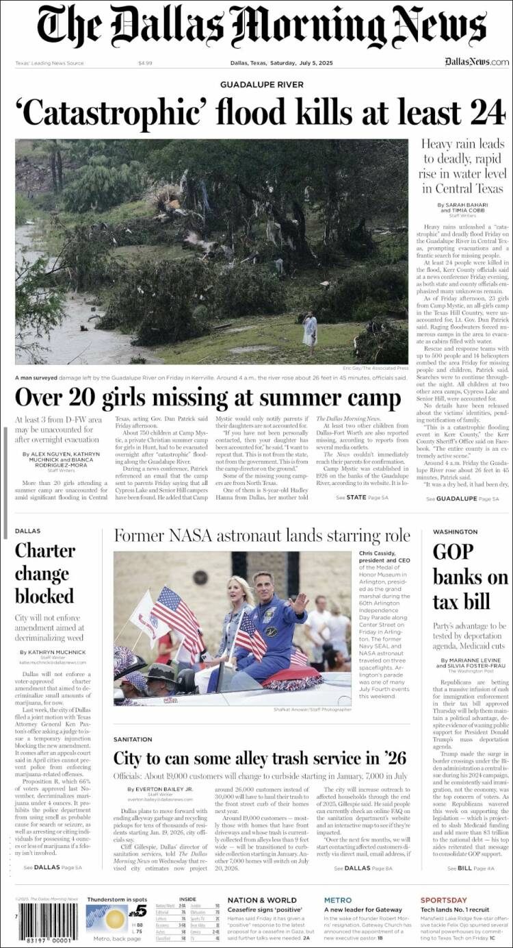 Portada de Dallas Morning News (USA)