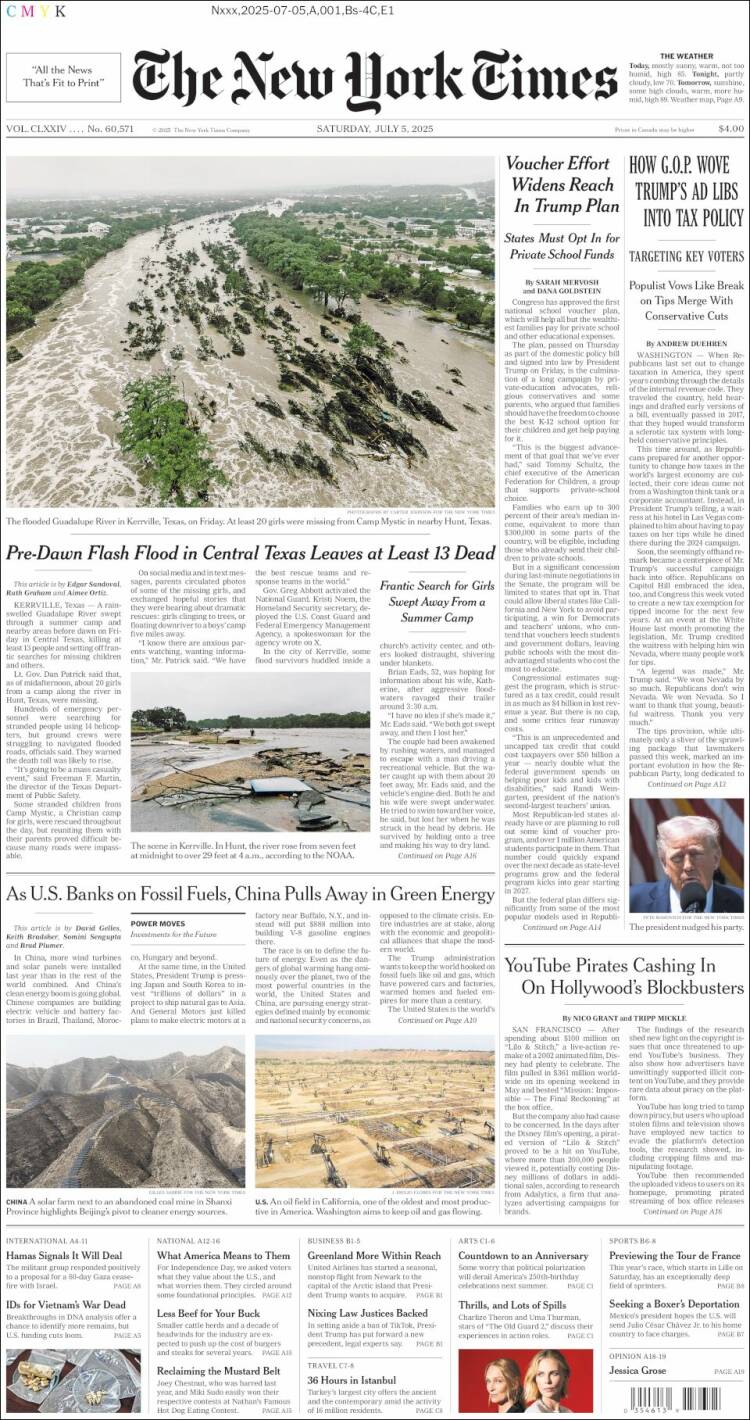 Portada de New York Times (USA)