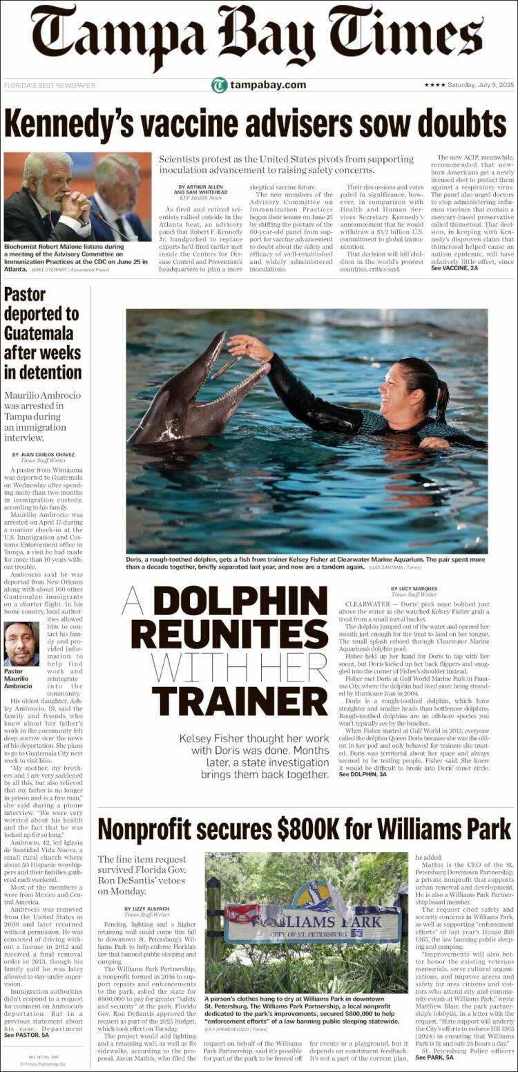 Portada de Tampa Bay Times (USA)