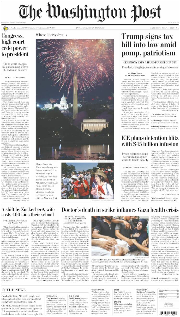 Portada de The Washington Post (USA)