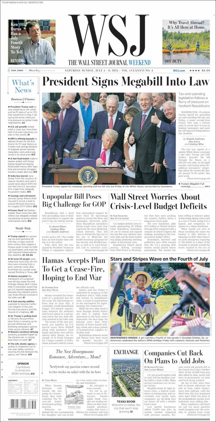 Portada de Wall Street Journal (États-Unis)