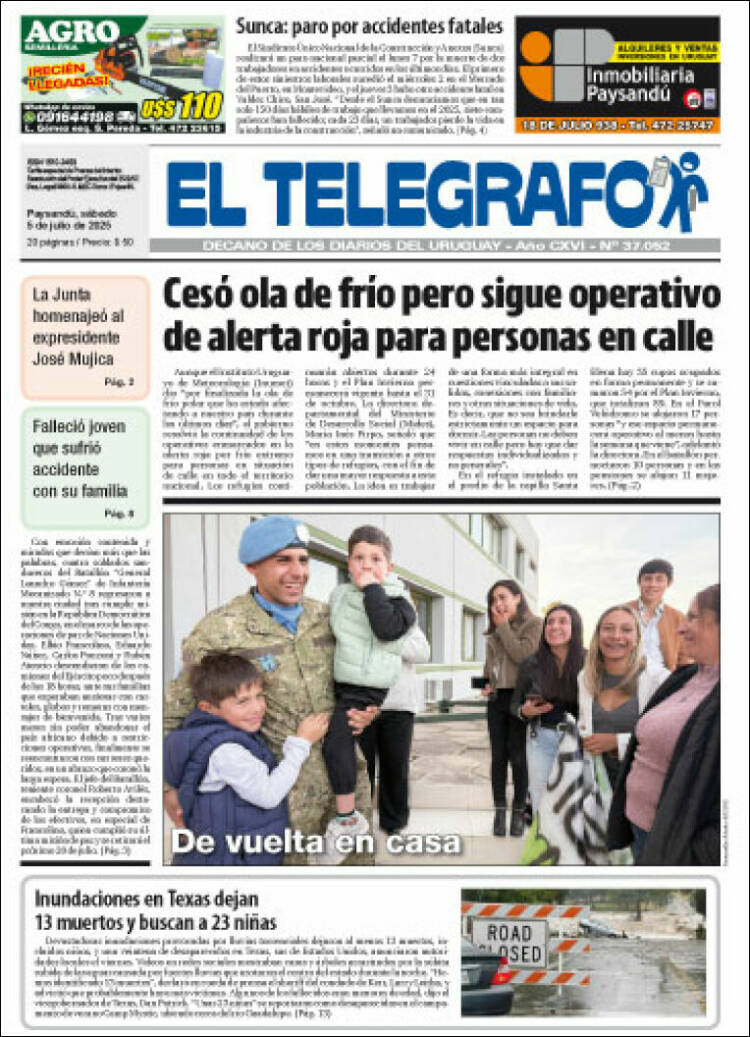 Portada de El Telégrafo (Uruguay)