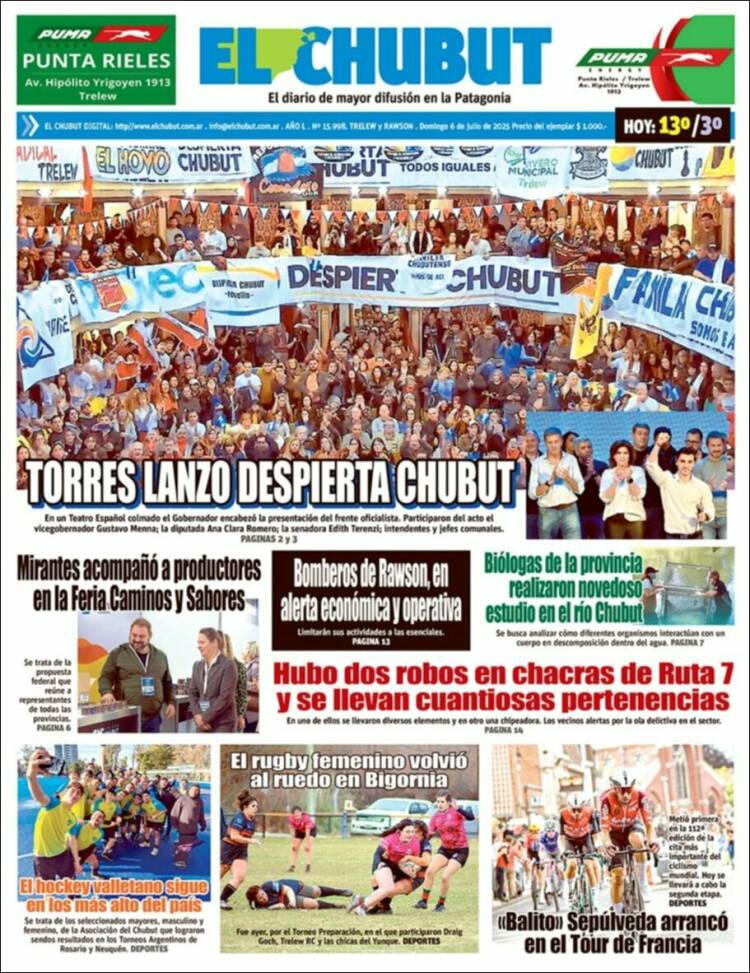 Portada de El Chubut (Argentina)