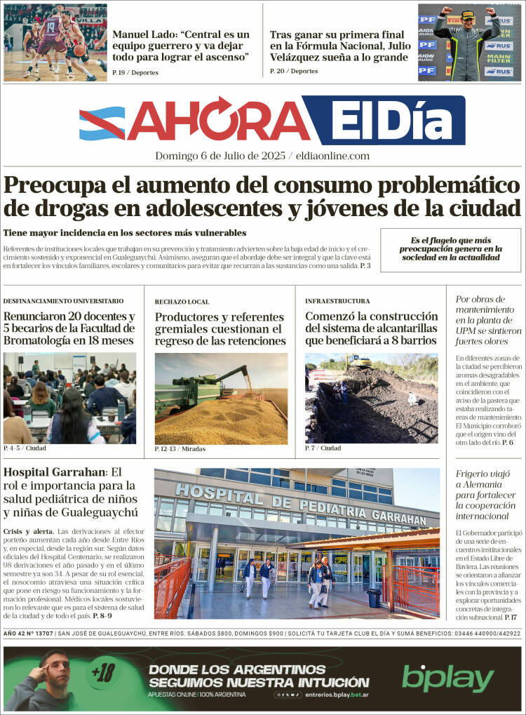 Portada de El Día de Gualeguaychú (Argentina)