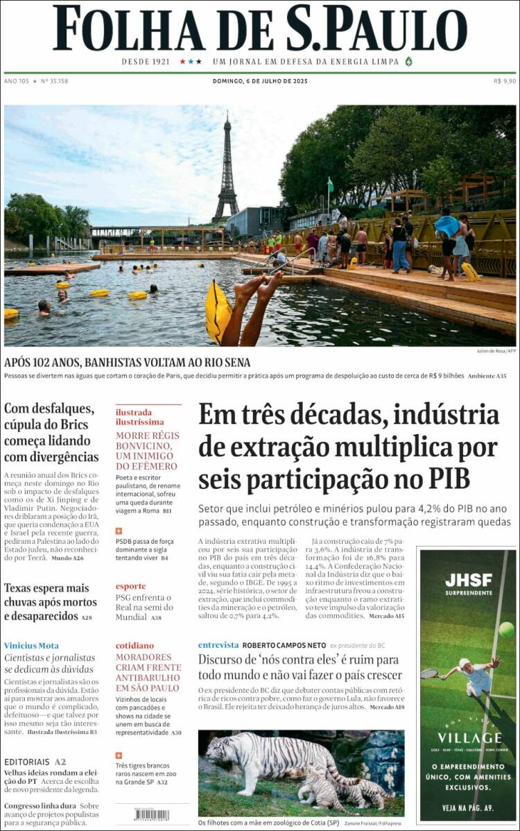 Portada de Folha de São Paulo (Brasil)
