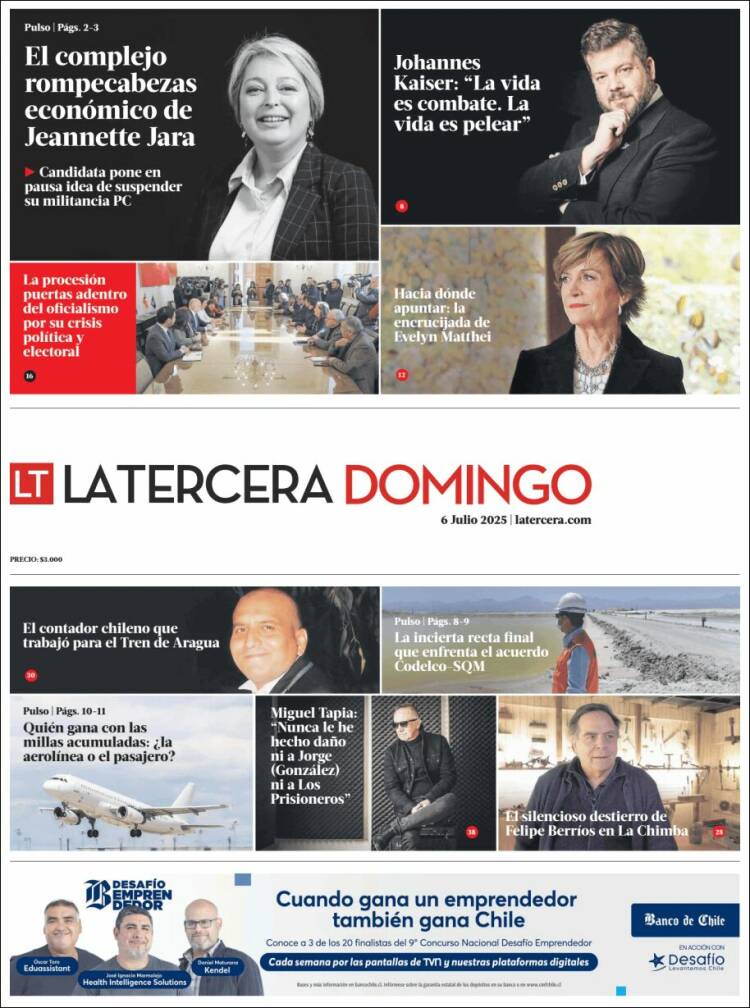 Portada de La Tercera (Chili)